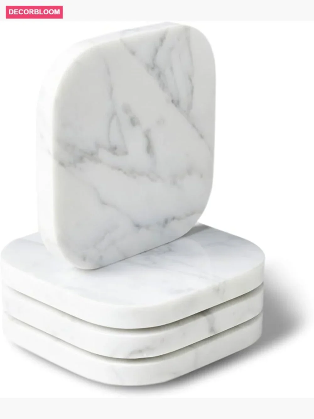 Set of 4 Square Marble Coasters for Drinks Coffee - Natural Stone Bar Coasters